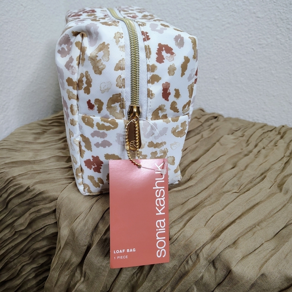 Sonia Kashuk White and Tan Animal Print Cosmetic Bag NWT Sz 8" W x 6" H x4" D - Picture 2 of 7